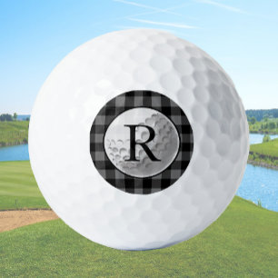 Golf ball monogrammed grey buffalo plaid custom