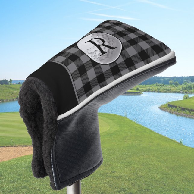Golf ball monogrammed grey buffalo plaid custom head cover (Creator Uploaded)