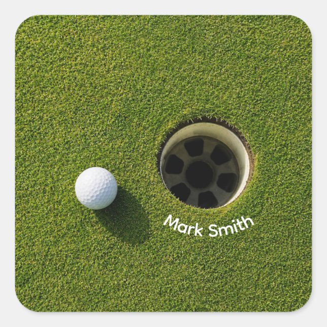Golf Ball Next to Hole on Green Grass Golf Course  Square Sticker (Front)