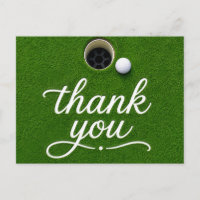Golf Ball Next to Hole thank you on green grass