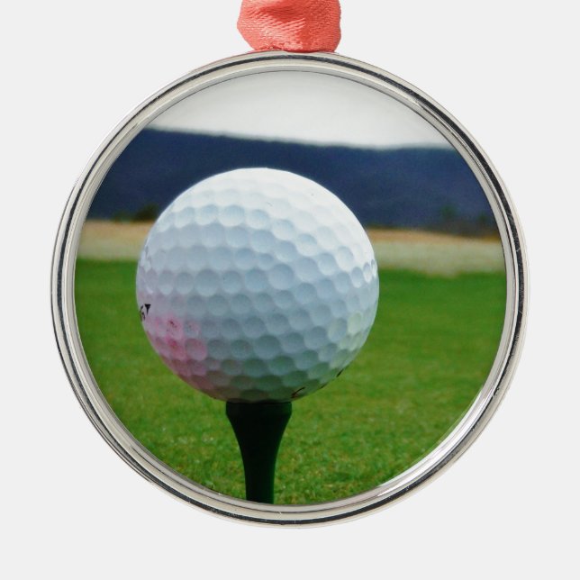 Golf Ball on a mountain golf course Metal Tree Decoration (Front)