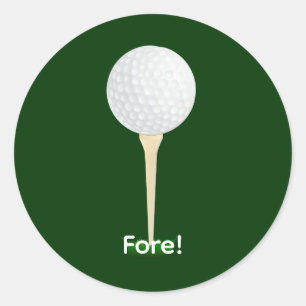 Golf Ball on a Tee. Fore! Classic Round Sticker