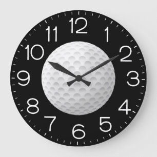 Golf Ball On Black Large Clock
