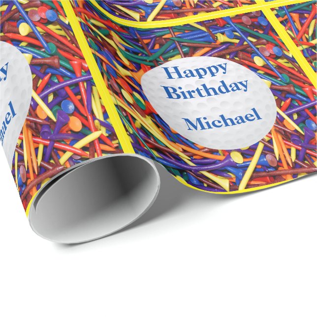 Golf Ball On Golf Tees Personalised Gift Wrapping Paper (Roll Corner)