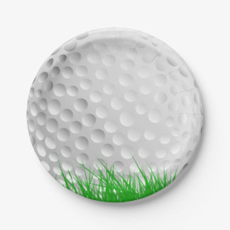 Golf Ball on Grass Paper Plate