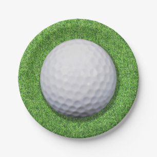 Golf ball on Grass Paper Plate