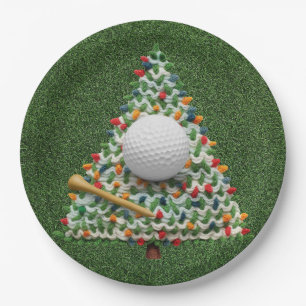 Golf ball on green for Christmas Golfer Paper Plate