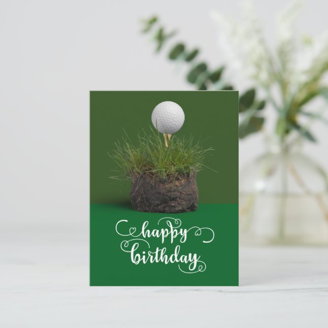 Golf ball on green Happy Birthday to Golfer Postcard (Standing Front)