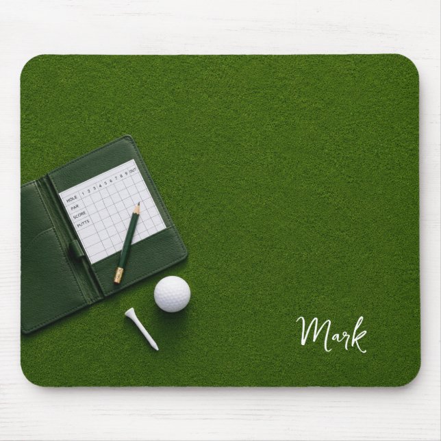Golf ball on green ready for tee off mouse pad (Front)