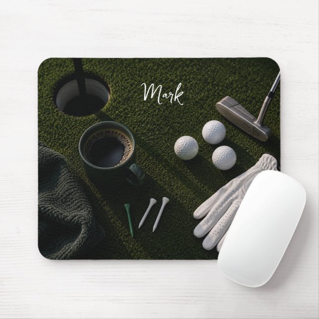 Golf ball on green ready for tee off mouse pad (With Mouse)