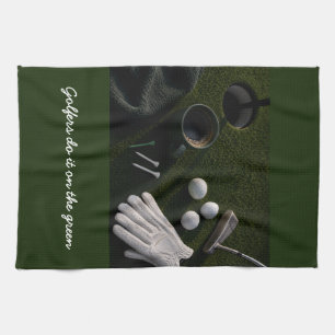 Golf ball on putting green  tea towel
