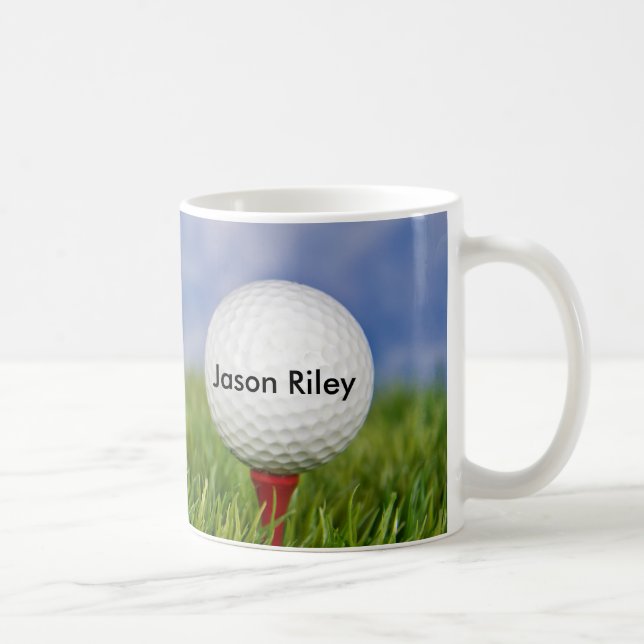Golf Ball on red tee Coffee Mug (Right)