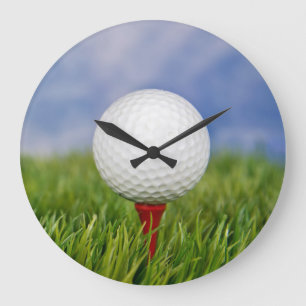 golf ball on red tee large clock