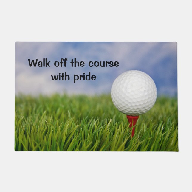 Golf Ball On Red Tee with Quote Doormat (Front)