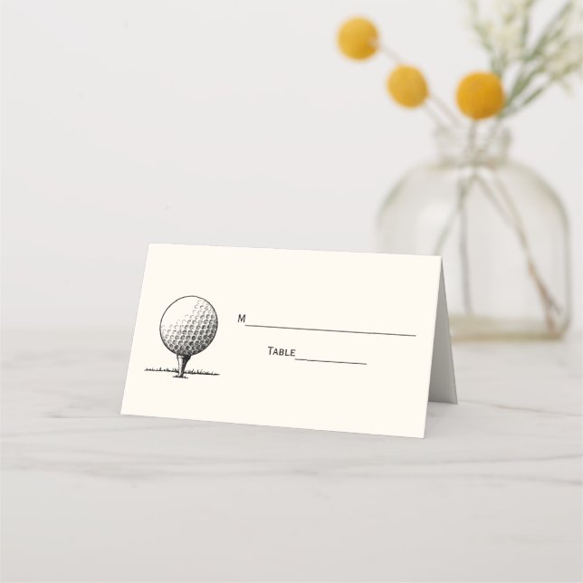 Golf Ball on Tee Escort Card Place Card Ivory (Back)