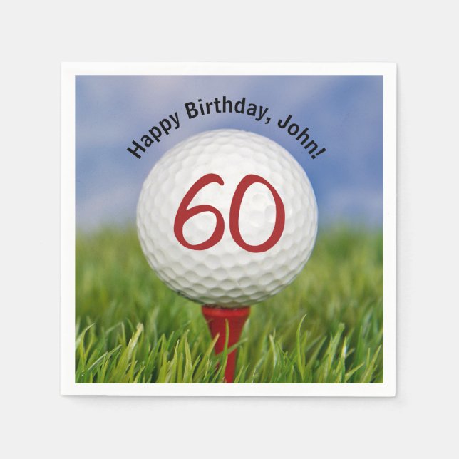 Golf ball on tee for 60th birthday napkin (Front)
