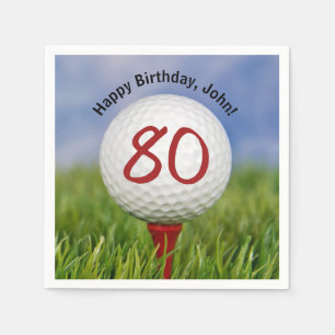 Golf ball on tee for 80th birthday napkin