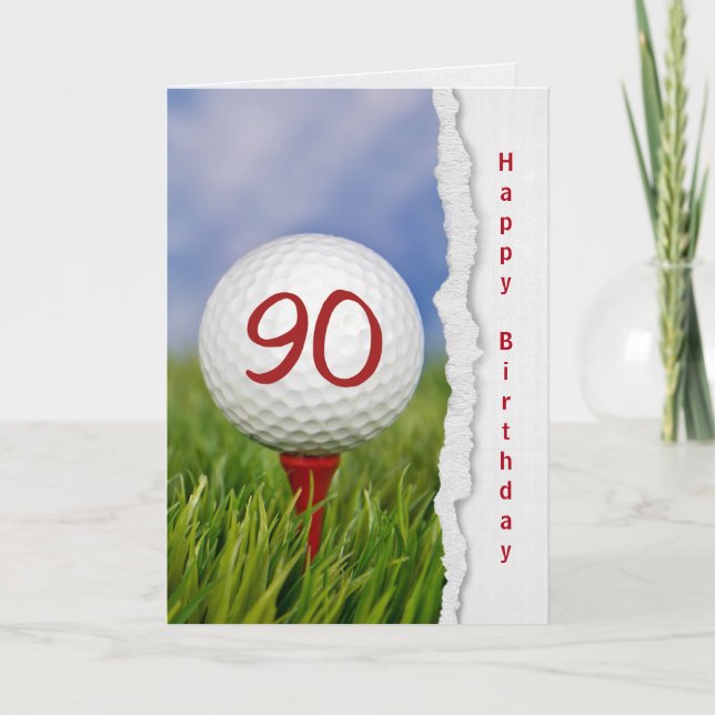 golf ball on tee for 90th birthday card (Front)