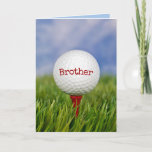 Golf Ball On Tee for Brother's Birthday Card<br><div class="desc">Close up of golf ball on red tee in green grass for Brother's birthday.
Text on ball can be edited.</div>