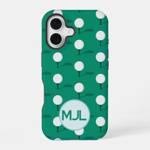 Golf Ball on Tee Pattern with Custom Monogram iPhone 16 Case