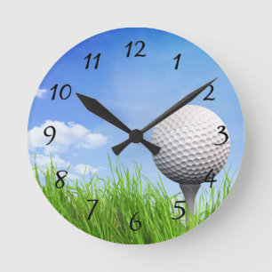 Golf ball on tee round clock