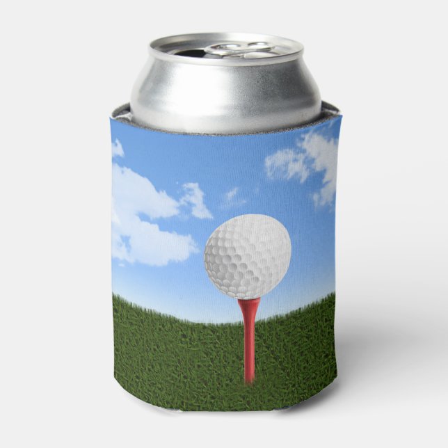 Golf Ball on Tee, Sky & Grass Can Cooler (Can Front)