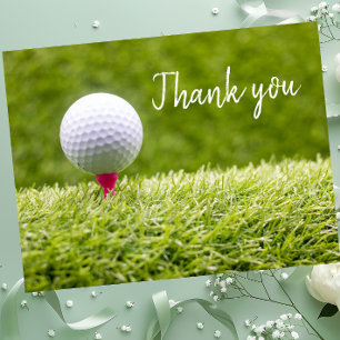 Golf ball on tee Thank you card