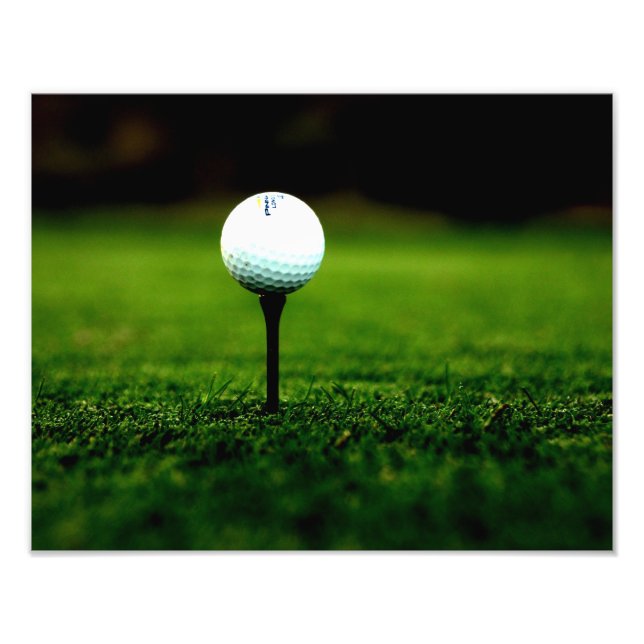 Golf Ball on Tee with Green Turf Photo Print (Front)