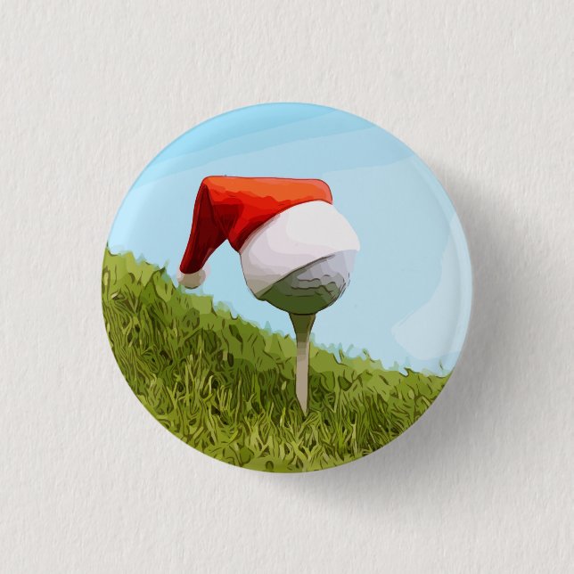 Golf ball on tee with Santa hat for Christmas 3 Cm Round Badge (Front)