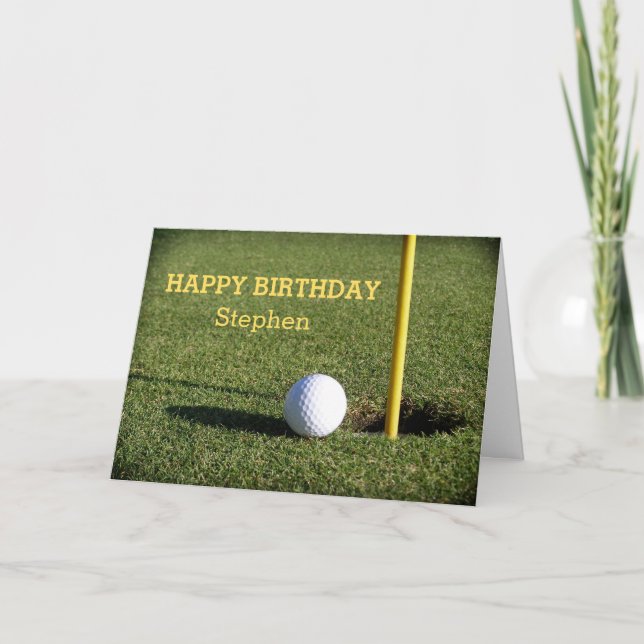 Golf Ball on the Green Birthday Custom Card (Front)