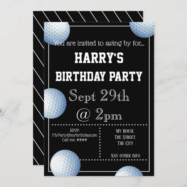 Golf Ball Party Invitation Editable (Front/Back)