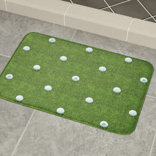 Golf Ball Pattern Monogram Golfer's Green Bath Mat
