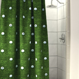 Golf Ball Pattern Monogram Green Shower Curtain