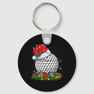 Golf Ball Santa Hat Christmas Lights Funny Sport X Key Ring