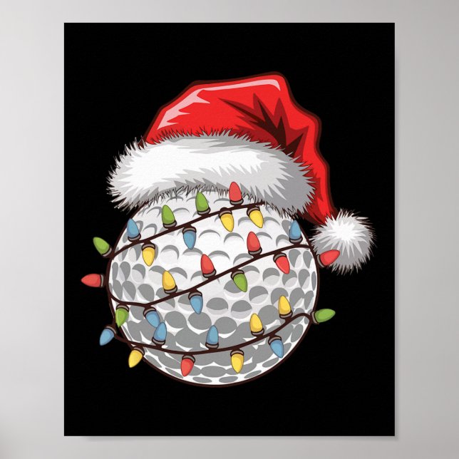Golf Ball Santa Hat Christmas Tree Lights Golfing  Poster (Front)