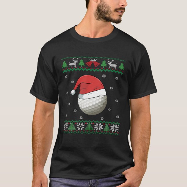 Golf Ball Santa Hat  Golfer  Golfing Ugly Christma T-Shirt (Front)