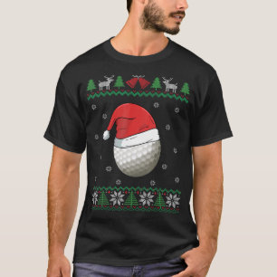 Golf Ball Santa Hat Snowflakes Holiday Golfer Ugly T-Shirt