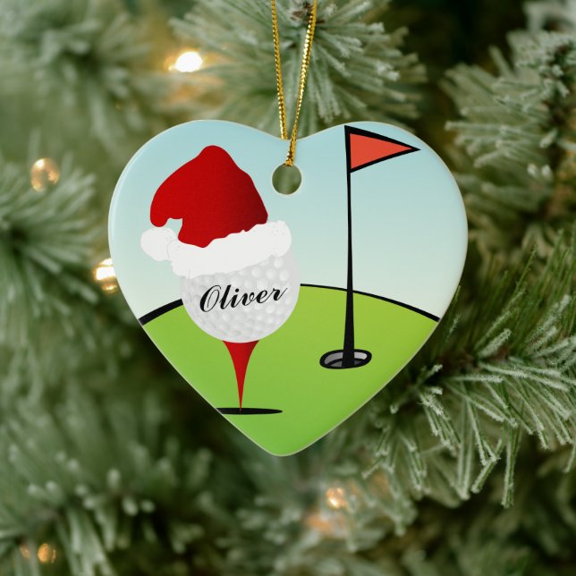 Golf Ball Santa's Hat Christmas Ceramic Tree Decoration (Tree)