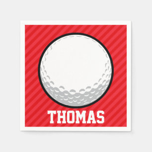 Golf Ball; Scarlet Red Stripes Napkin