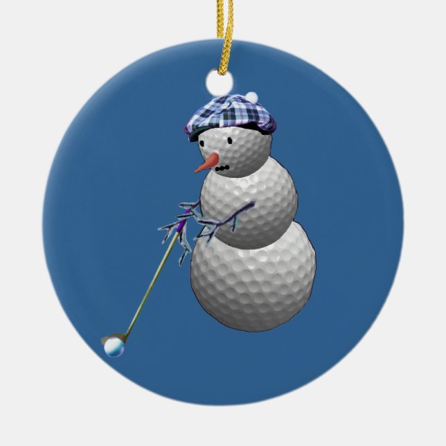 Golf Ball Snowman Ceramic Tree Decoration (Front)