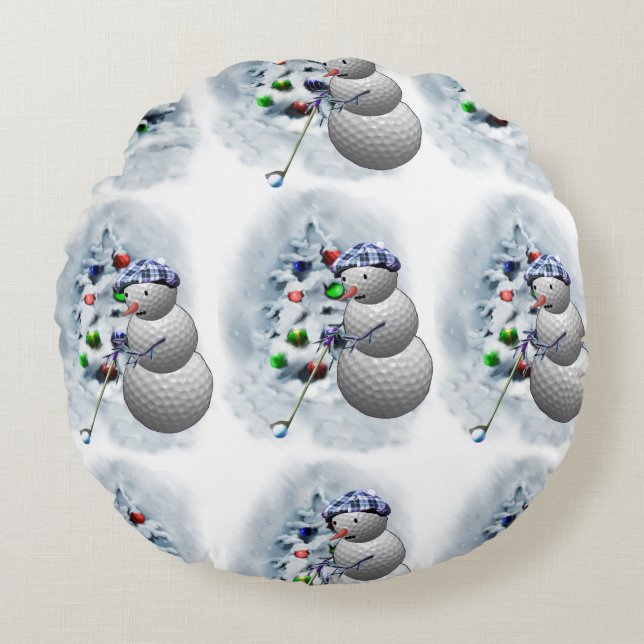 Golf Ball Snowman Christmas Round Cushion (Front)