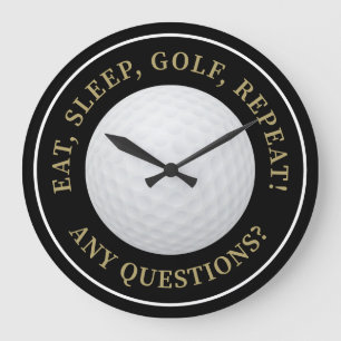Golf Ball Sports Golfing Quote Modern Black Gold Large Clock