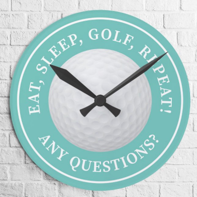 Golf Ball Sports Golfing Quote Modern Funny Teal Round Clock (Creator Uploaded)