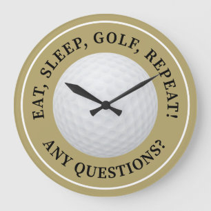 Golf Ball Sports Golfing Quote Modern Gold Black Large Clock
