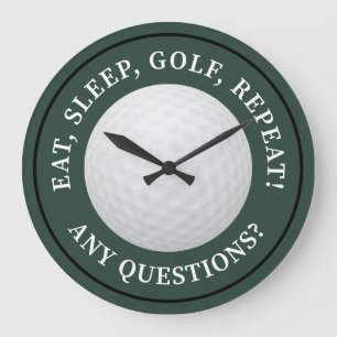 Golf Ball Sports Modern Golfing Quote Green Black Large Clock