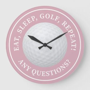 Golf Ball Sports Modern Golfing Quote Trendy Pink Large Clock