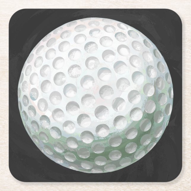 Golf Ball Square Paper Coaster (Front)