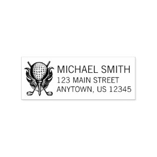 Golf Ball Tee Clubs Course Personalised Address Rubber Stamp