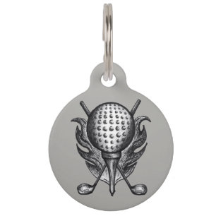 Golf Ball Tee Clubs Golfer Pen Ink Illustrated Pet Tag
