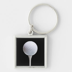 Golf Ball & Tee on Black - Customised Template Key Ring